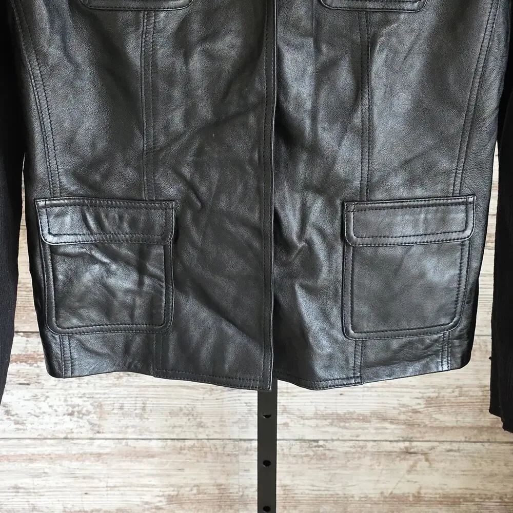 Style & Co. Black Leather Knit Sweater Jacket Womens Size Medium
